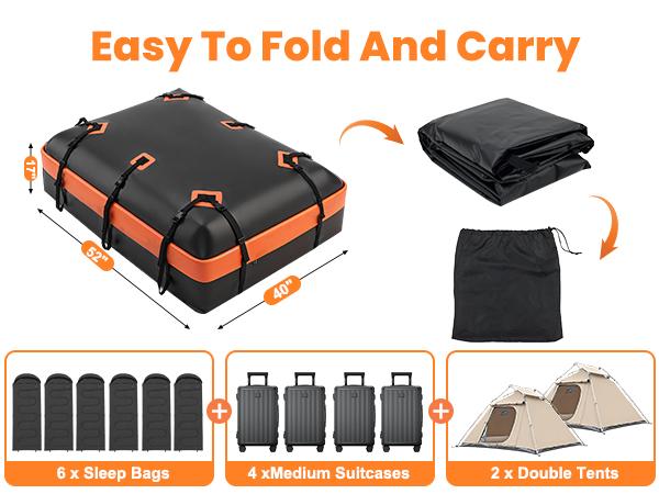 Car Rooftop Cargo Carrier 15 Cubic Feet, Car Roof Waterproof PVC Bag, with Anti-Slip Mat,Combination Luggage Lock, Reinforced Straps & Door Hooks,Fit Vehicles with/Without Roof Racks,Black