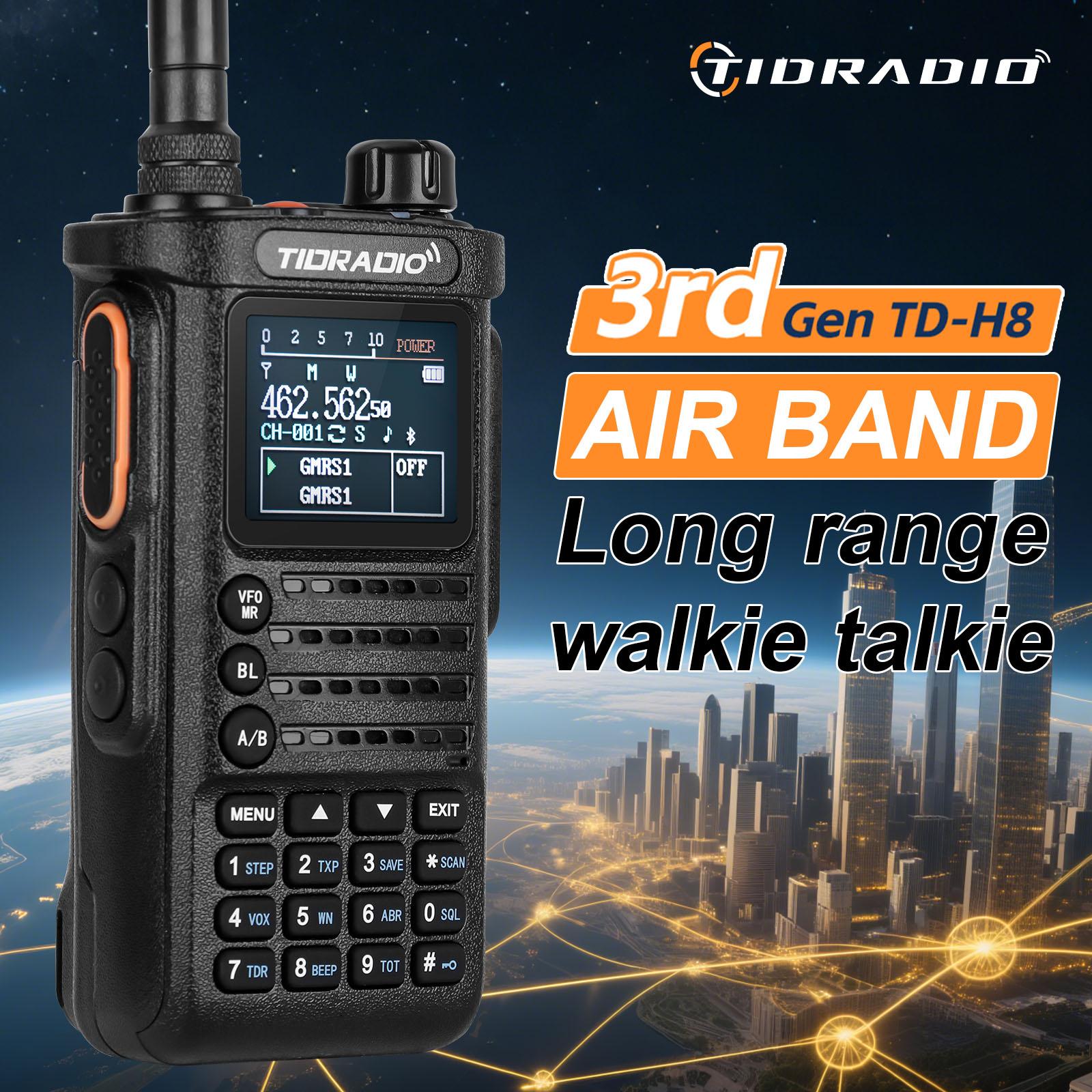 TIDRADIO 3rd Gen TD-H8 GMRS & Ham Radio 10Watt Long Range Walkie Talkie Performance Multi-band Handheld Two-Way Radio Built-in Bluetooth APP Wireless Programming