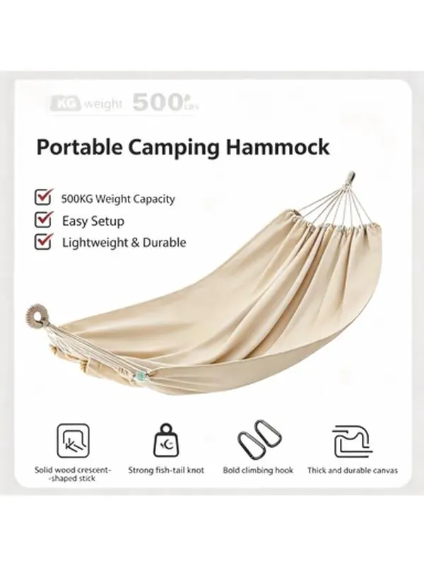 Urban Wave Portable Single Hammock for Camping, Backyard | 500 LBS Heavy-Duty Canvas, Easy Setup, Anti-Tip Safe Swing Bed, Outdoor Relaxation Solution