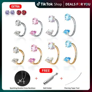 4PCS Titanium 18G/20G Horseshoe Nose Rings Set | Internally Threaded | Hypoallergenic | 5A Cubic Zirconia (CZ) Gems, Multiple Colors | Includes Free Ball Holder | For Nose, Daith, Cartilage, Helix, Lip & Eyebrow Piercings | Everyday Wear | Gift