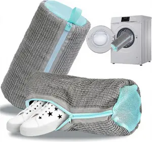 Shoe Washing Machine Bag Laundry Shoe Bag for Washer and Dryer Reusable 2pc Shoe Cleaning Bags for Sneakers 360° Deep Cleaning Machine for All Shoes Types With Self-locking Zipper