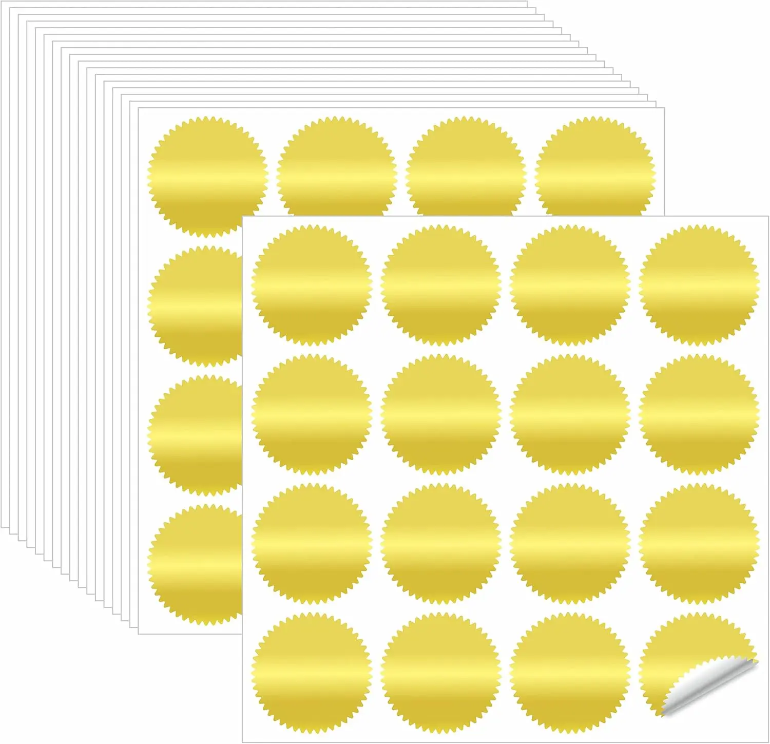 Golden Embossing Stickers 320 PCS Round Gold Foil Self-Adhesive Wafer Seal Labels for Envelop, Certificate (Each 2 inches)