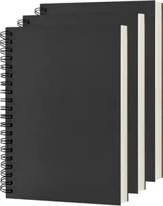 Blank Spiral Notebook, 3-Pack, Soft Cover, Sketch book, 100 Pages / 50 Sheets, 7.5 inch x 5.1 inch, 100GSM, (Black)