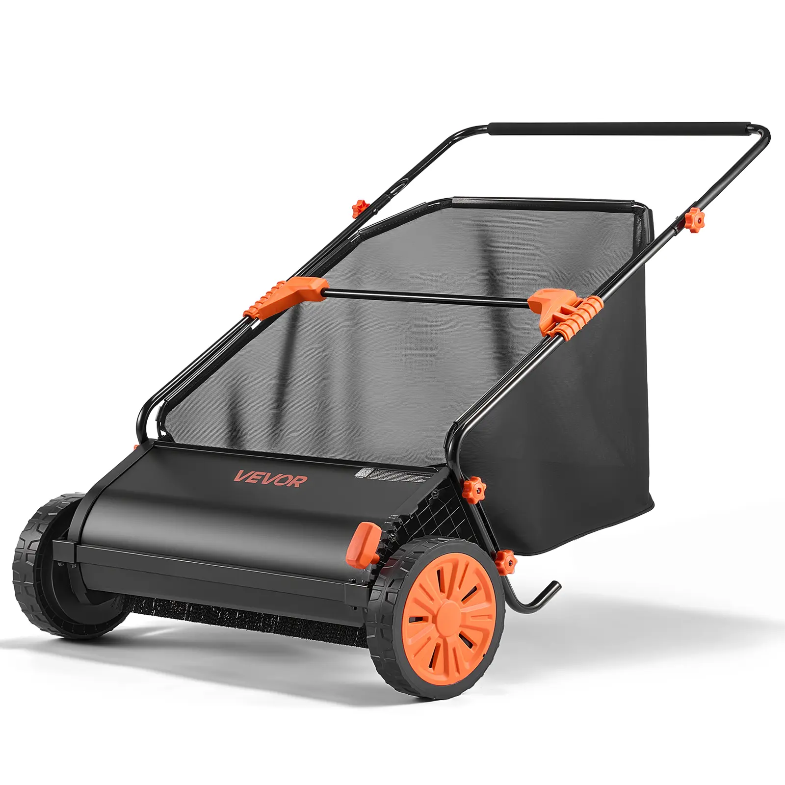 【summerfinds】VEVOR Push Lawn Sweeper, 30 in Leaf & Grass Collector with 12 cu. ft. Hopper Bag, Adjustable Brush Height & Spinning Brushes, Heavy Duty Yard Sweeper with Rubber Wheels for Leaves Grass Cleanup