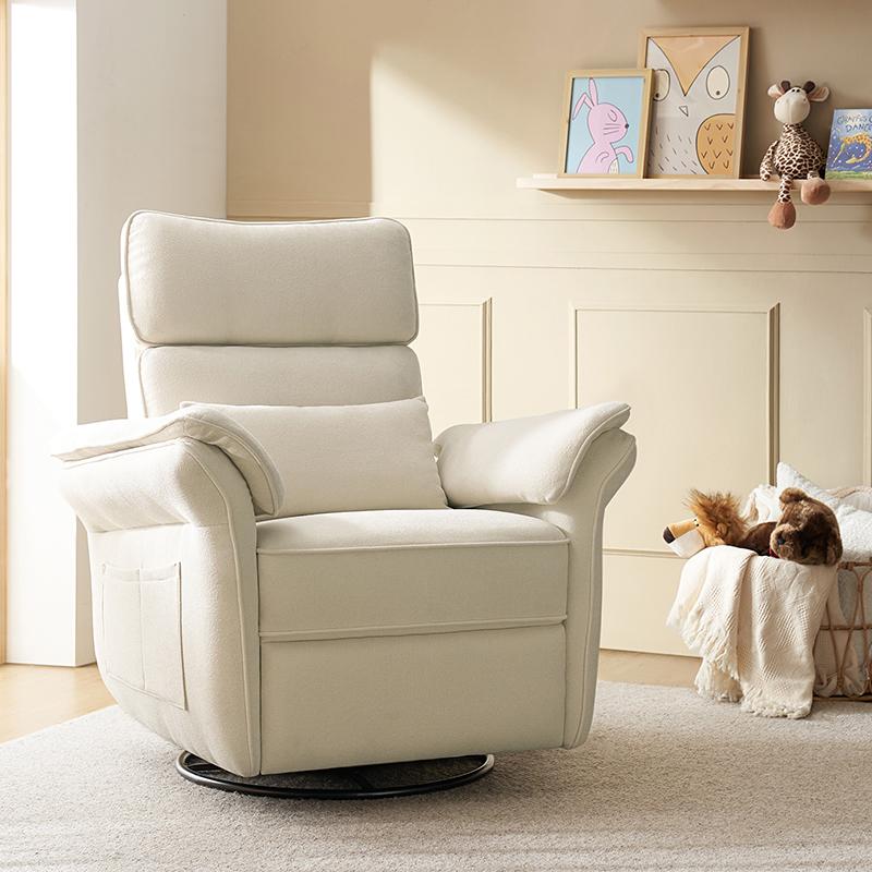 Hulala Cuddle Nursery Power Glider, modern electric nursery chair, 270-degree swivel, high armrests, conveniently flip down, Storage Bags, Lumbar Support, for both mommy and baby, adjustable headrest, waterproof, stain-proof, oil-proof