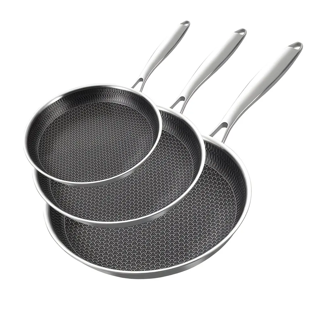 304 Stainless Steel Non-Stick Wok Cookware - 7.87/9.4/11In Honeycomb Design Pan for Home Cooking, Induction Cooker & Electric Ceramic Stove