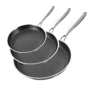 7.87/9.4/11Inch 304Stainless Steel Non-stick Wok with, Honeycomb Design, Home Cooking Pan, Induction Cooker, Electric Ceramic Stove And Kitchenware