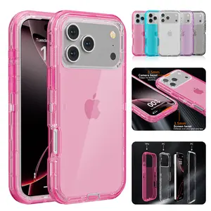 3-Layer Shockproof Clear Case for iPhone 17 Pro Max 17 Air 16 15 14 13 12 Pro Max, Heavy Duty Defender Transparent Military-Grade Drop Protection Cover