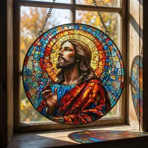 Jesus Christ Stained Glass Suncatcher, Christian Home Decor, Religious Window Hanging, Easter Decoration