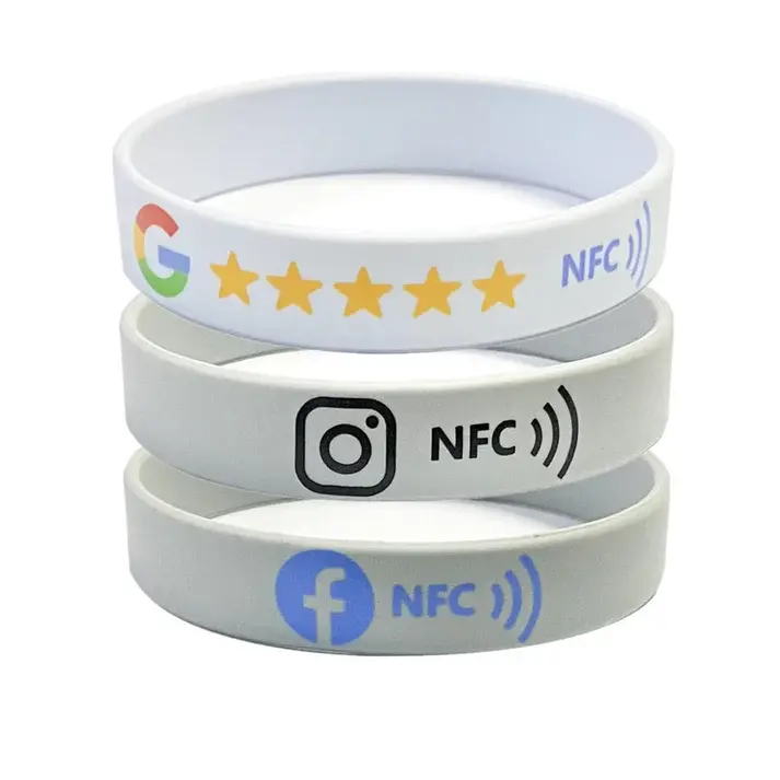 Silicone NFC Review Wristband with QR Code, Dual Access, Link Update - Compatible with Google, Instagram, Facebook - No Monthly Fee, Waterproof for Businesses, Stretch Fit