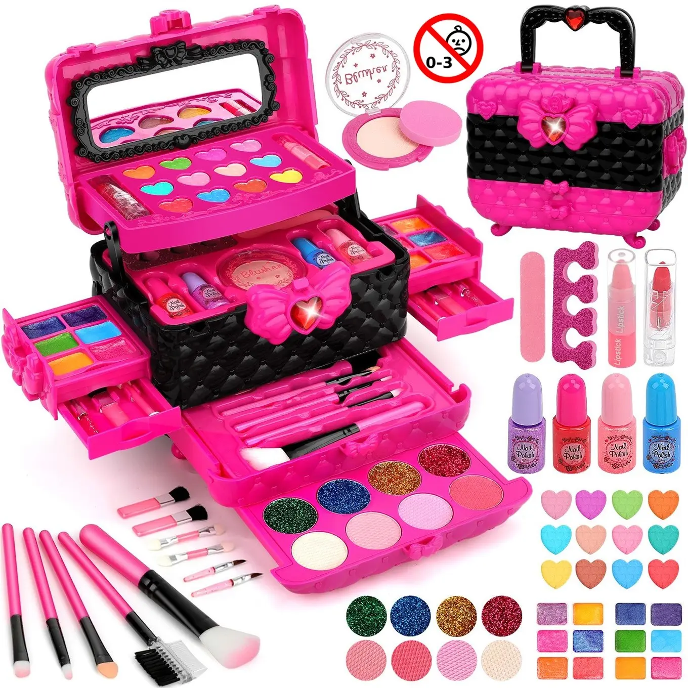 Portable Cosmetics—Girls' Children's Makeup Sets, Washable Makeup Sets for Girls, Washable Children's Makeup Gift Sets, Cosmetic Gift Sets Perfect for Birthdays and Christmas for Girls Ages 3 and Up.