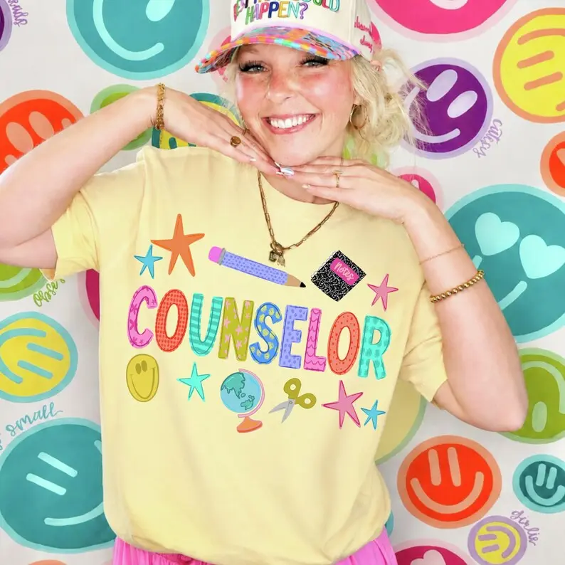 Comfort Colors Counselor T-Shirt, Teacher Appreciation TShirt, Teacher Preppy Tee, Hand Drawn, Back to School TShirt