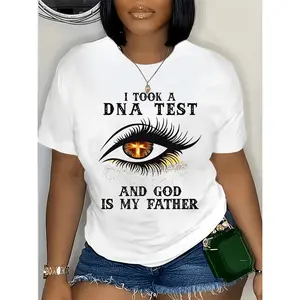 Trendy leisure plus size eye letter print t shirt casual short sleeve top for spring summer womens plus size clothing white