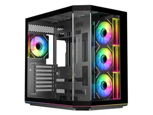 DIYPC ARGB-N3-PRO Black Tempered Glass ATX Gaming Computer Case w/ 3 xTempered Glass Panel and 4 x ARGB PWM Fans (Pre-Installed). Integrated ARGB Light Strip. Support  BTF Back Plug MB