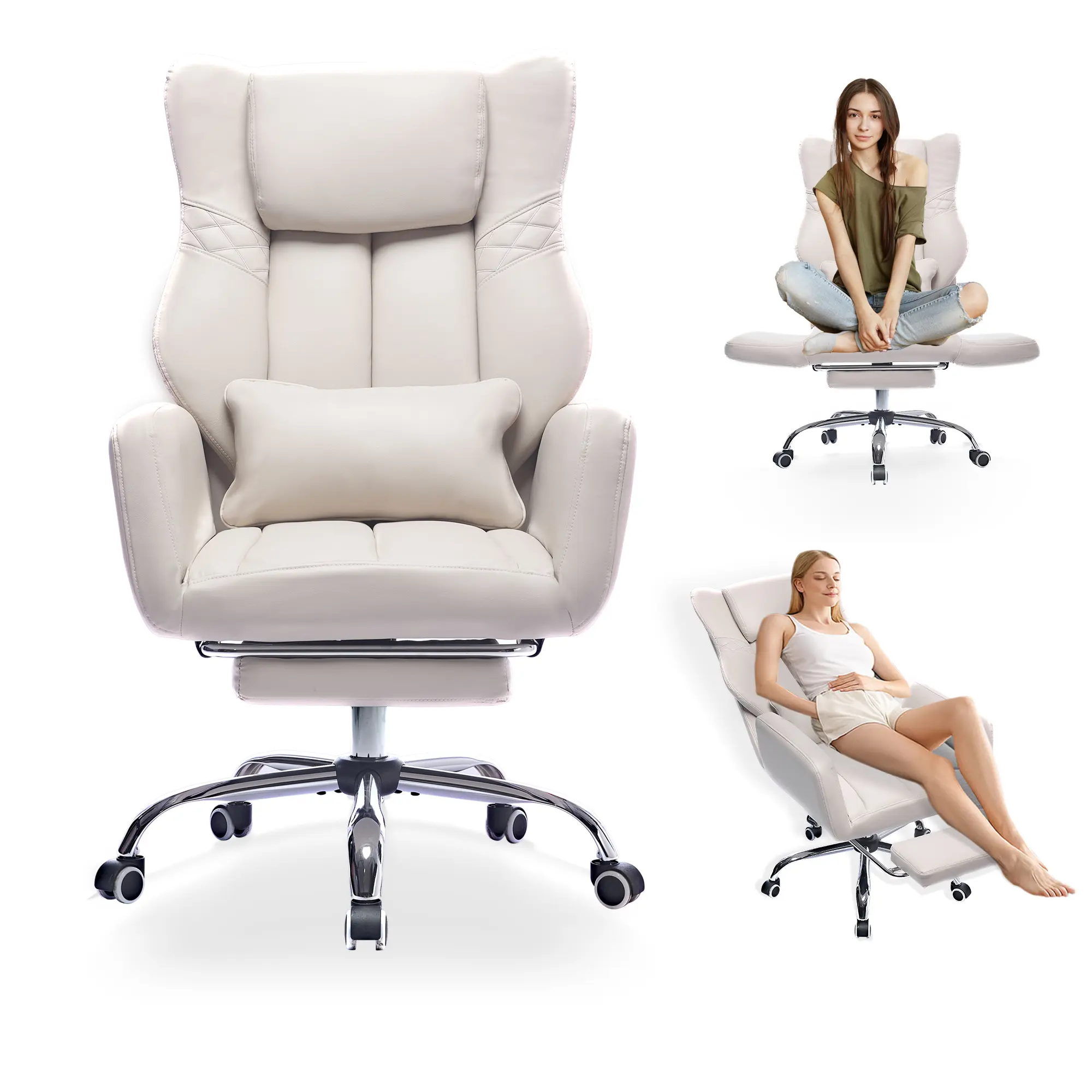Ergonomic Criss Cross High Back Office Chair - Cushioned Rolling Swivel Chair with Footrest, Adjustable Armrests, 155° Recline, 28–32 Inches Backrest Height, Easy to Use for Home Office Computer Use, Ergonomic Chair