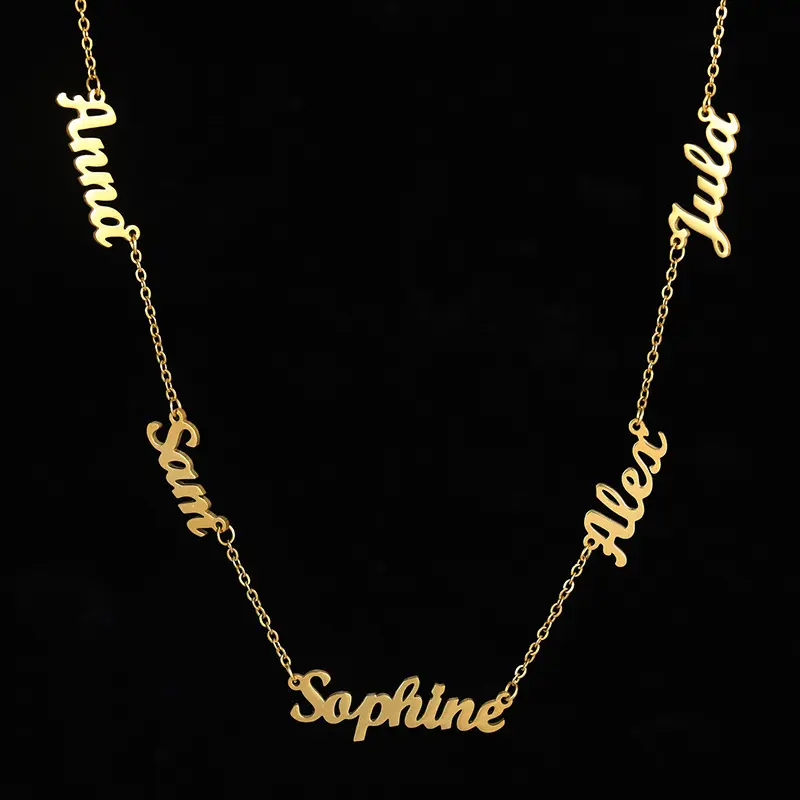 AS025 Mom Jewelry with Kids Names Multiple Names Custom Cut Necklace Personalized Gift Stainless Steel Letter Necklace For Mother's Day Anniversary Valentine's Day