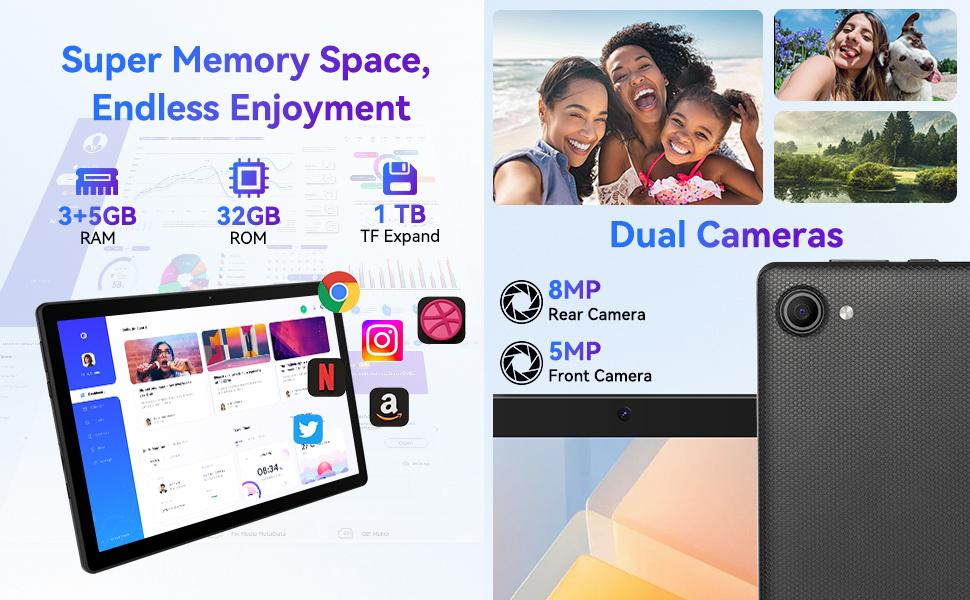 AEEZO 10.1inch Android 14 Tablet 8GB RAM+64GB ROM (Expandable up to 1TB), WiFi , Fast Charging, 5MP+8MP Dual Camera, Wi-Fi, Widevine L1 Support, fathersdaygift/ Good Gift for Family and Friends