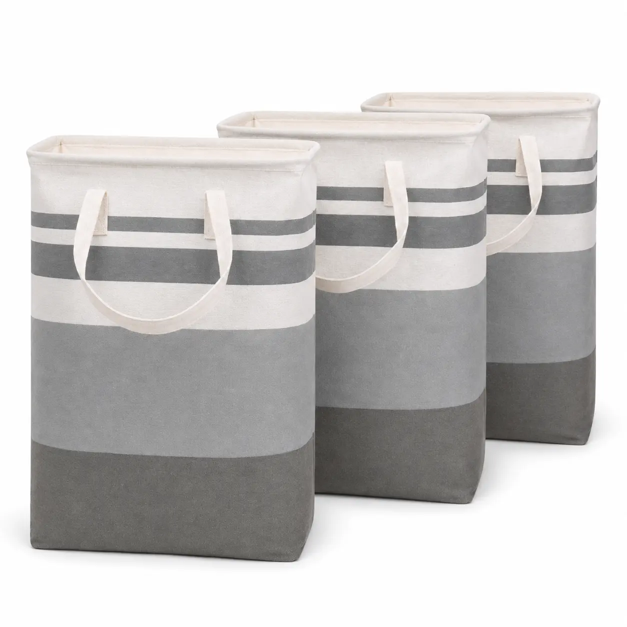 3-Piece Large Laundry Basket/Bag Set – Waterproof freestanding and foldable design with extended handles for storage.