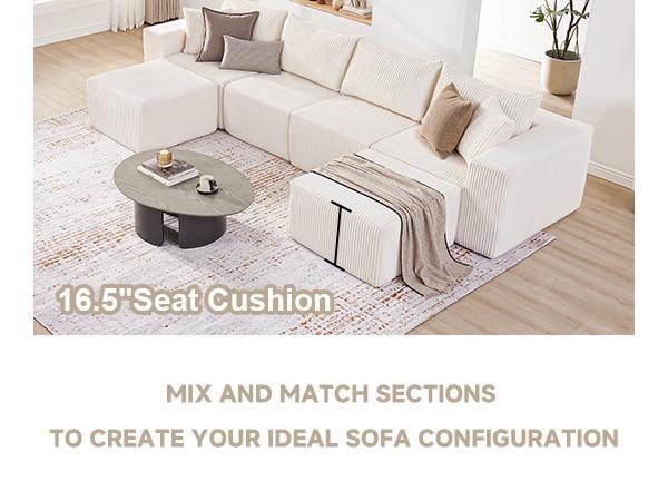 【3 packages】135.4" Cloud Couch Sectional, Modular Sofa with Deep Seat, Plush Corduroy L/U Shaped Boneless Couch, Convertible Sectional Couches for Living Room, 5/6Seat