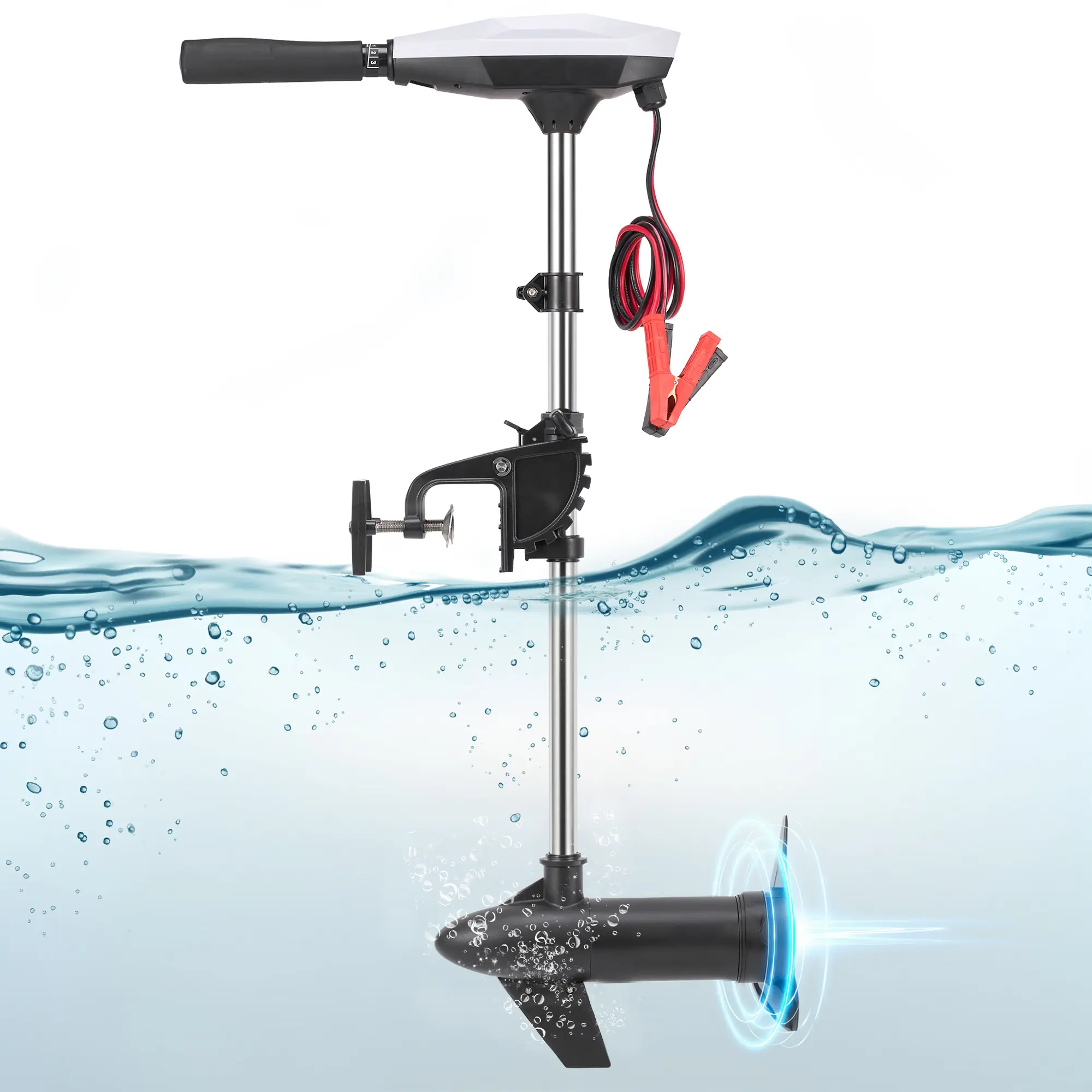 55lb Thrust Trolling Motor 8 Speed Electric Outboard Motor Kayak Motor with Adjustment 6-inch Extendable Handle, 30'' Shaft Length, LED Indicator, Transom Mounted for Kayak, Fishing Boat (White)