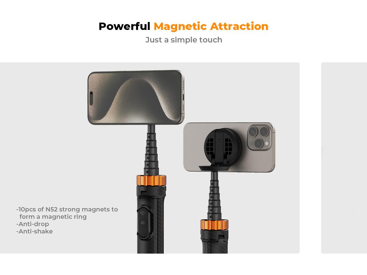 K&F CONCEPT 63.8" (1.62m) Selfie Stick Tripod – MagSafe Magnetic Mount + Built-in Bluetooth Remote | For iPhone 12-16 Pro Max/15/14/13, Works with Selfie Accessories | Ideal for Travel/Live Streaming/Vlogging/Family Gatherings/Daily Use K&F CONCEPT 63.8" (1.62m) Selfie Stick Tripod – MagSafe Magnetic Mount + Built-in Bluetooth Remote | For iPhone 12-16 Pro Max/15/14/13, Works with Selfie Accessories | Ideal for Travel/Live Streaming/Vlogging/Family Gatherings/Daily Use