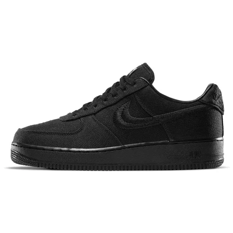 Stussy x Nike Air Force 1 "Triple Black" Low-Top Unisex Athletic Footwear, 2000 Nike Shoe Trainer