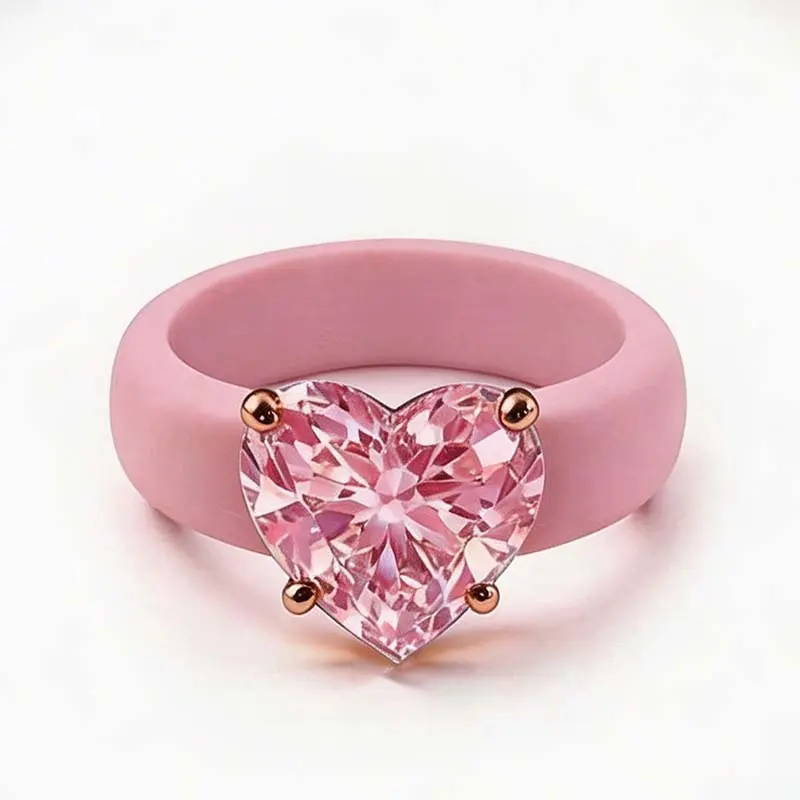 Silicone Fashion Anti-Tarnish Hypoallergenic Rings for Women with Elegant Heart-shaped 5A Zirconia Ring for Women Wear, Perfect for Wedding Anniversary Daily Wear Sports Yoga Ideal Valentine's Day Gift Best Alternative to Metal Rings
