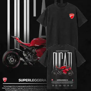 Ducati Superleggera V4 Vintage Washed Oversized T-Shirt – Dark Car Graphic Tee, Car Streetwear Unisex Shirt