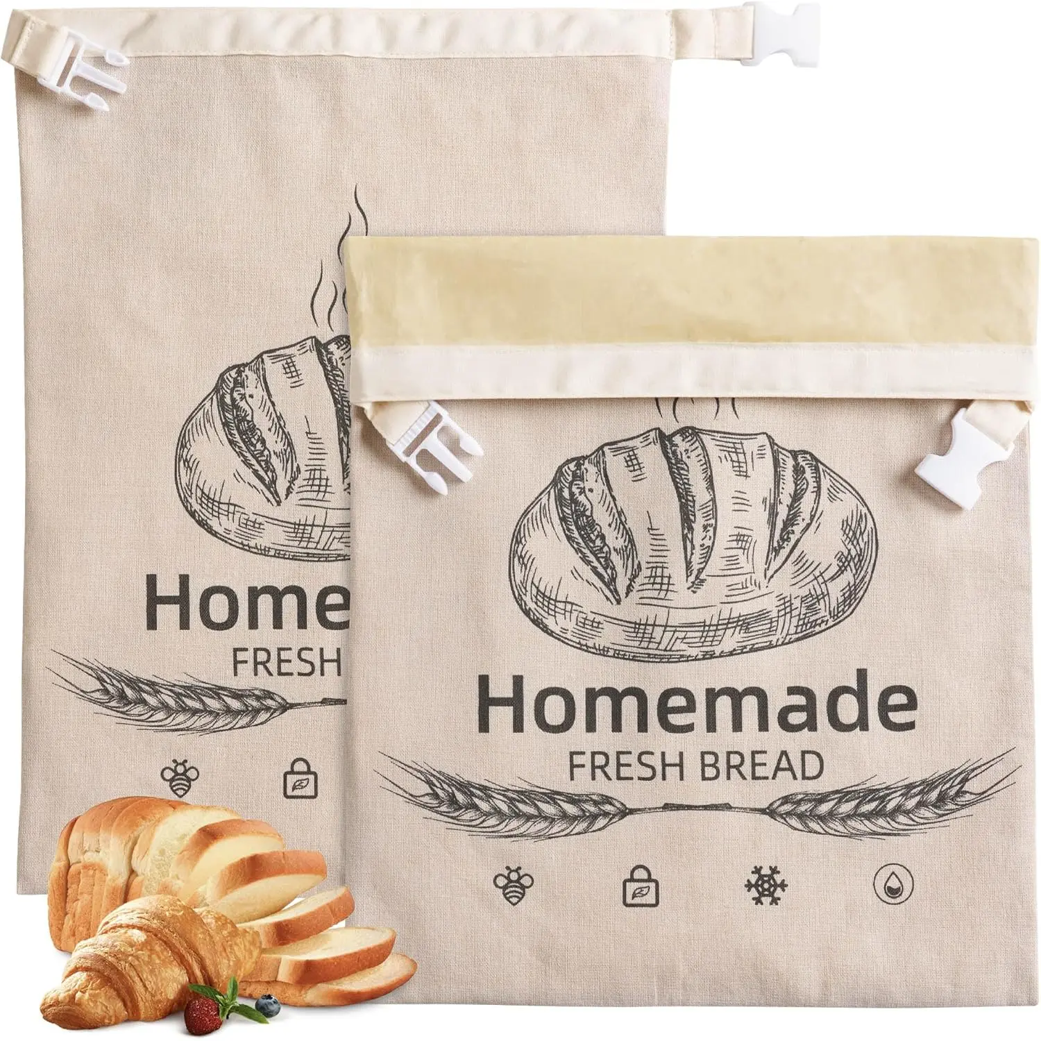 2 Pack Beeswax Bread Bags for Sourdough,Reusable Organic Linen Beeswax Bread Bag for Homemade Sourdough 17 x 12.6 Inches Food Storage Cloth Bag – Freezer-Friendly & Freshness Preservation (Beeswax)