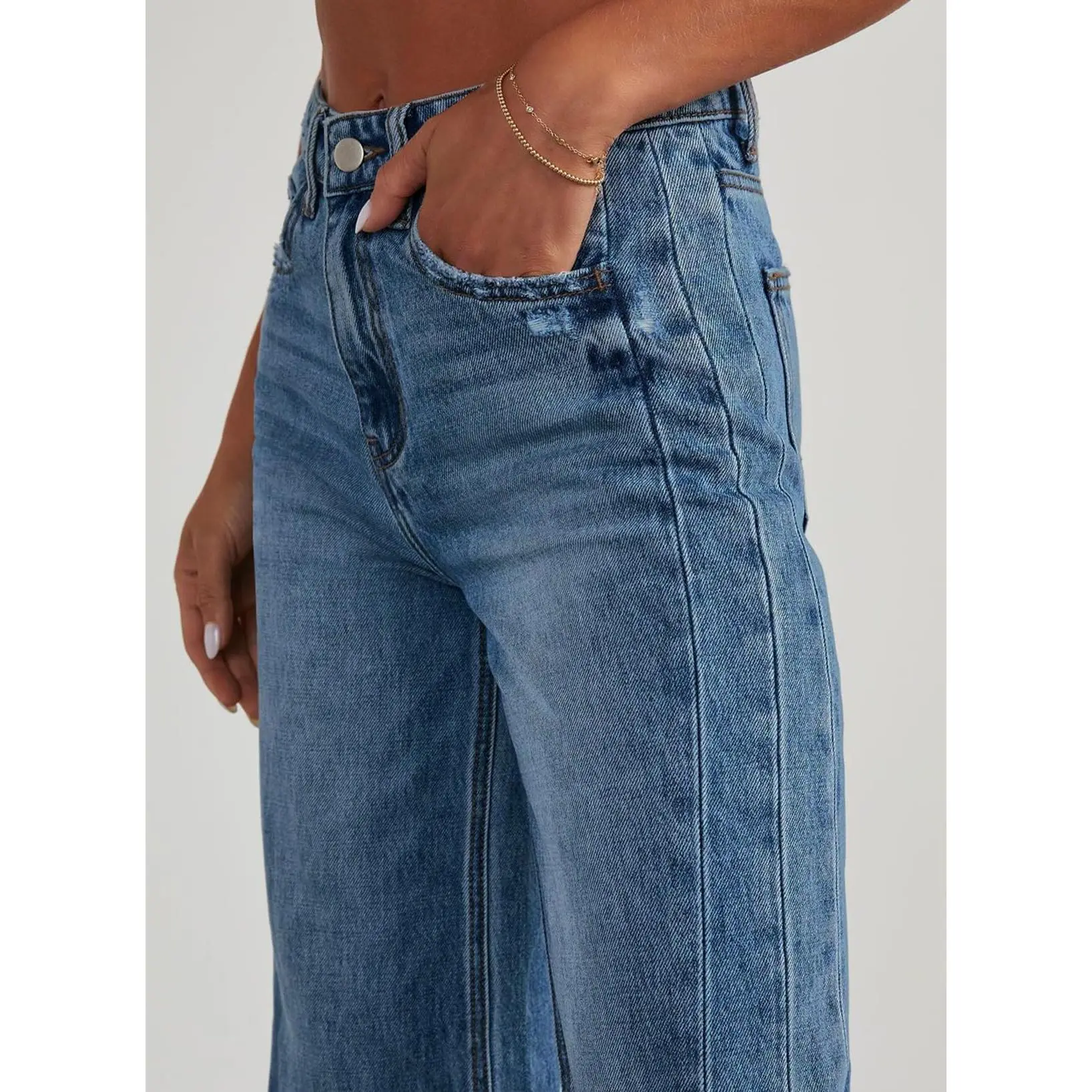 EVALESS Women's Casual Wide Leg Jeans Baggy High Waist Stretchy Raw Hem Zimbaplatinum Denim Trouser Pants 2026 Trendy Springtok Womenswear Outfits  Deals For You Days summer outfits
