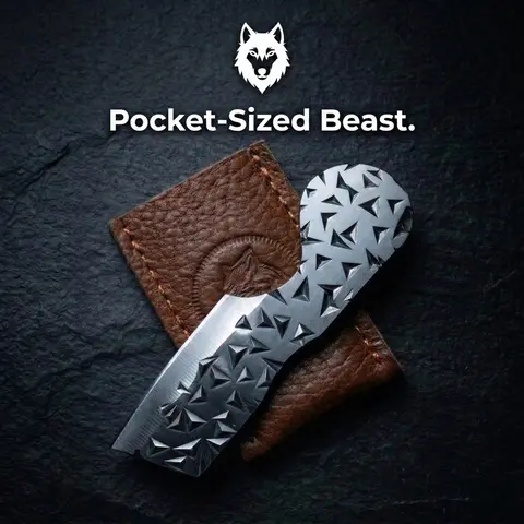 LoboForge Leather Sheath Pocket Knife - Hardened Steel 2" Blade Edge, 2" Cord Slice, Lightweight Compact Unisex EDC Survival Tool, Tactical Kitchenware Accessory, Hikers’ Daily Tool - Ideal for Camping, Mens Gifts