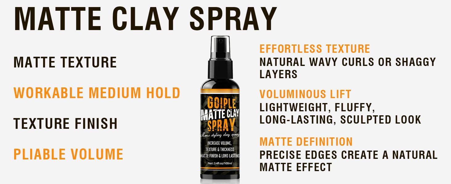 Matte Clay Spray Hair Texturizing & Volumizing Spray- Mens Hair Product Clay Texture Spray Lightweight Clay Hair Spray Incease Volume Brush Gel