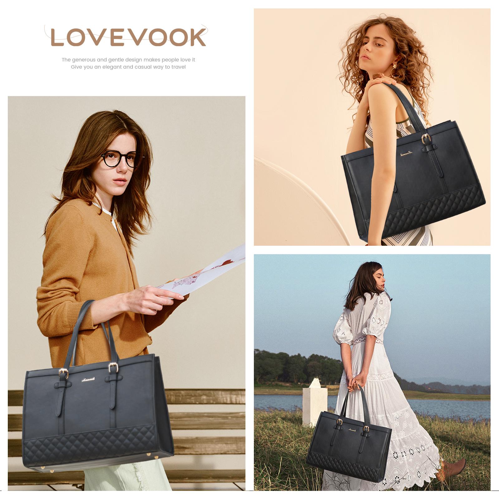 LOVEVOOK Laptop Tote Bag with Clutch Purse, Canvas Computer Bag Office Briefcase, Casual Handbag for Travel, Crossbody for College, Teacher, School SpringStatements