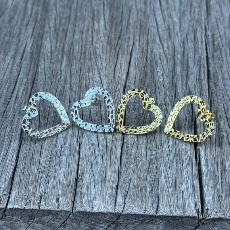 925 Silver Heart Nugget Earrings 925 Silver Heart Nugget Earrings