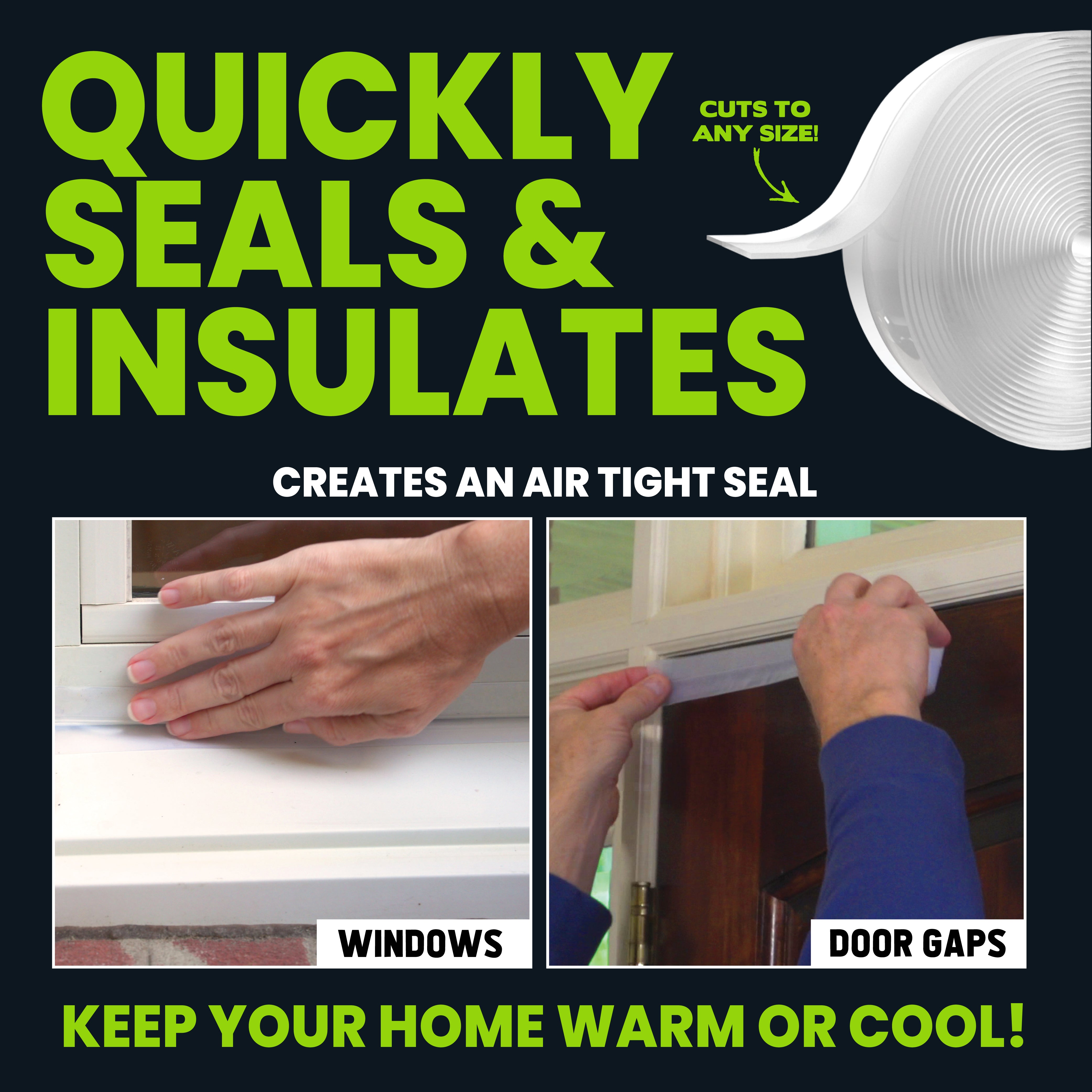 Alien Draft Seal Insulation Tape - Self-Adhesive Silicone Weather Stripping for Door & Window, Under-Door Draft Stopper, Bottom & Side Seal - Sealing