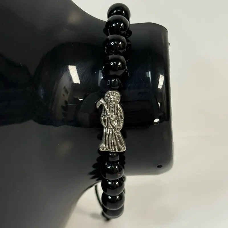 Black onyx Santa Muerte bracelet
