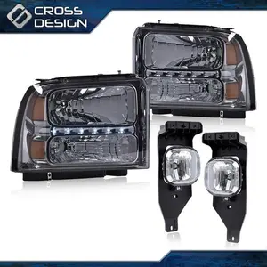 CROSSDESIGN Fit For Ford F250 F350 05-07  Super Duty Headlights W/ LED Strip & Fog Lights
