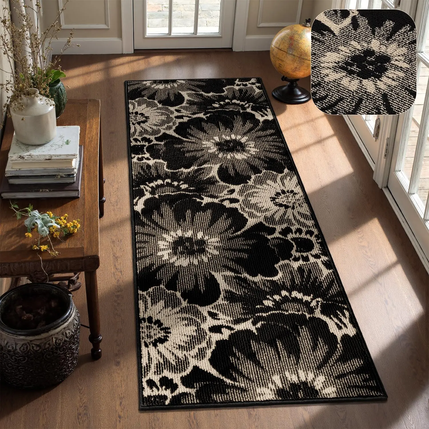LOKHOM Farmhouse Neutral PU Kitchen Mat Set - Durable Polypropylene Surface, Non-Skid TPR Backing, Washable, Soft, Eco-Friendly, Stain-Resistant, Wrinkle-Resistant, Indoor Rugs for Kitchen Decor, Entryway (Summerwins), Kitchen Floor Mat