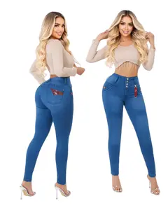 LIANA JEANS COLOMBIAN Women's High-Waisted Colombian BBL Push-Up Denim Jeans, Hip & Bottom Enhancing Levantacola Effect, Front Rips, Casual Pants
