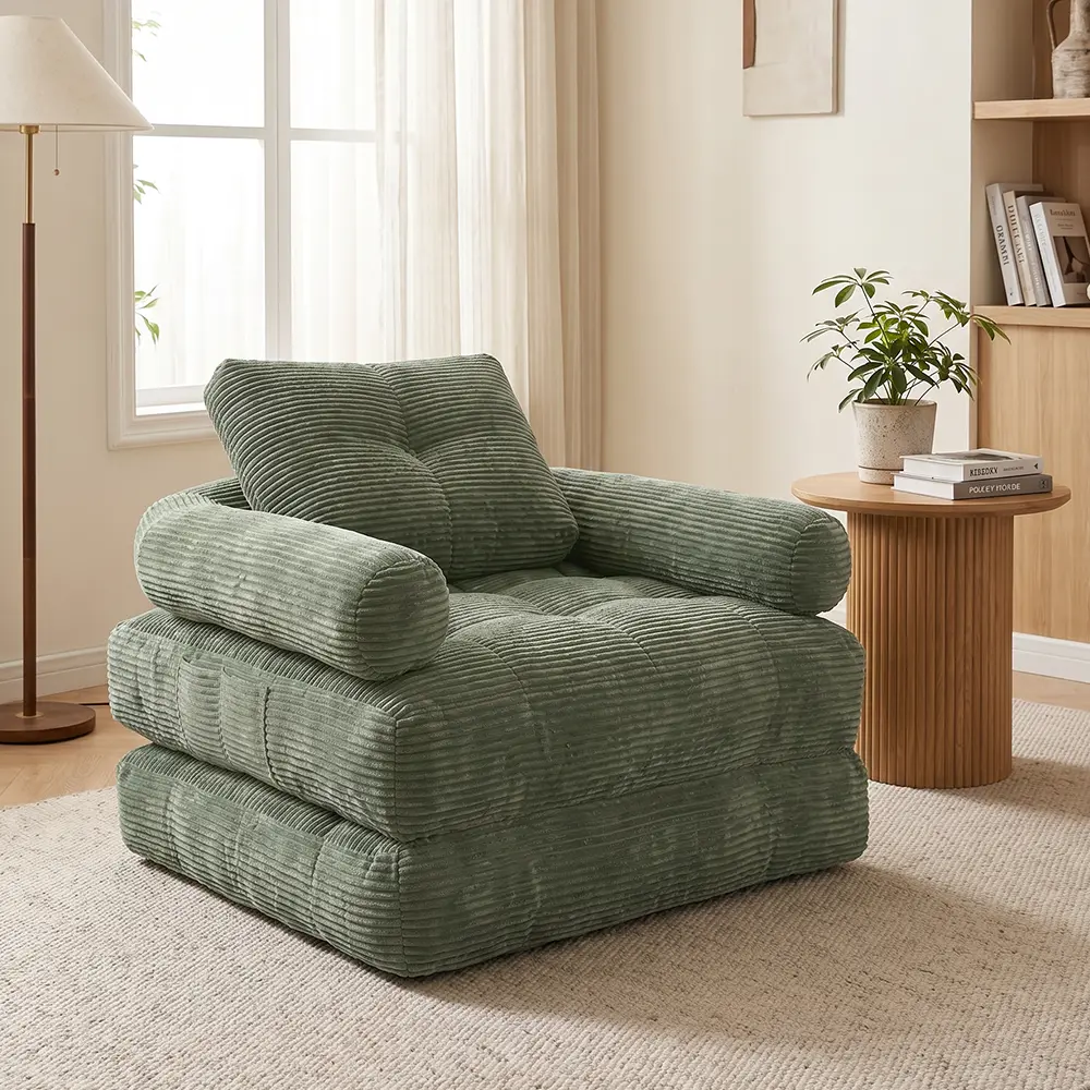 lounge chair Boneless couches modern adjustable 2-in-1  sleeping bed, plush chaise lounge, compression sofa, boneless chaise lounge, floor seat sofa bed, includes soft padded seat cushion, no assembly required, suitable for living rooms and bedrooms