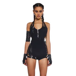 Endless Horizon Shredded Romper - Black
