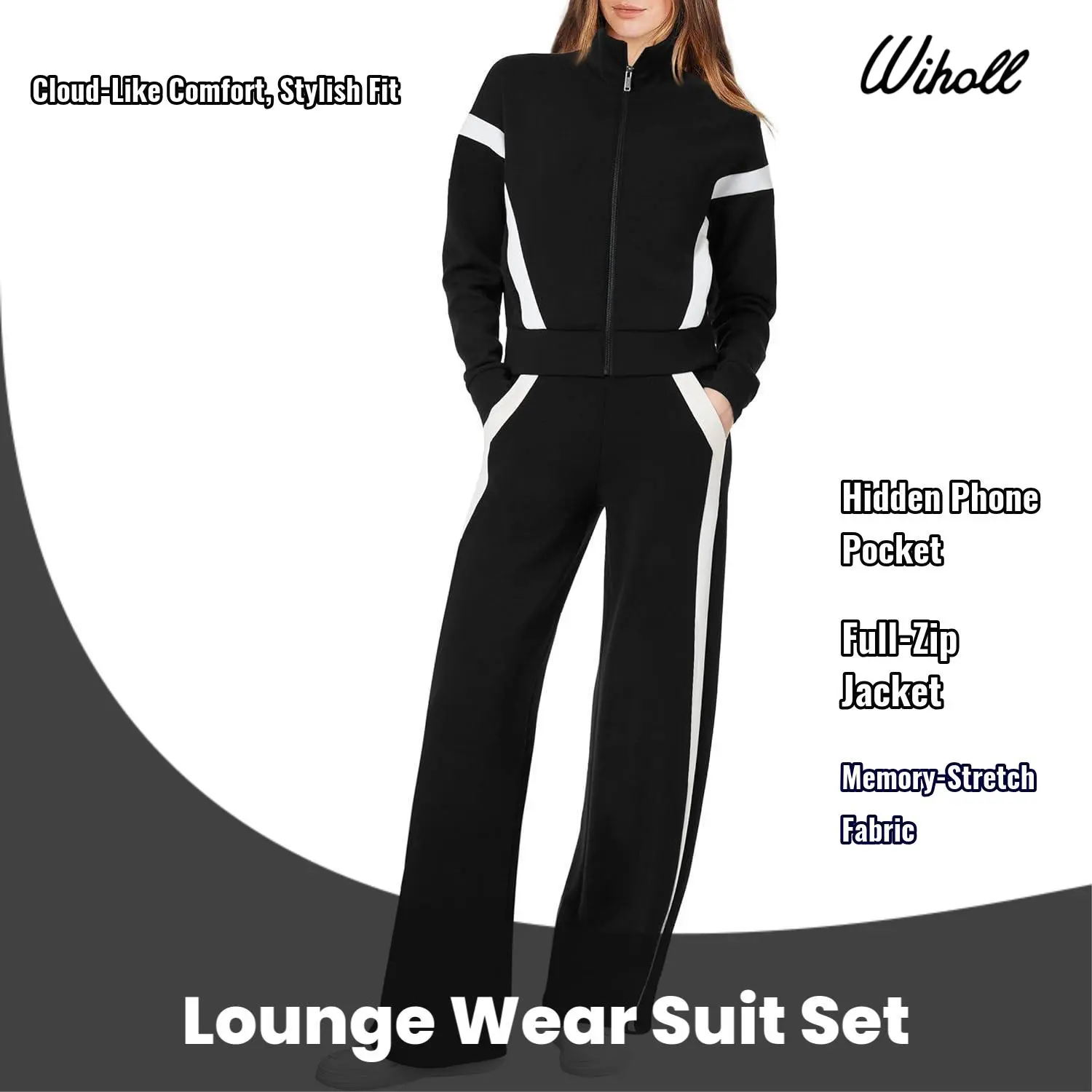 WIHOLL Lounge Sets for Women 2026 Sweatsuit 2 Piece Outfits Sweatshirt Wide Leg Sweatpant Tracksuit Matching Set, Two Piece Sets, Lounge Set For Women