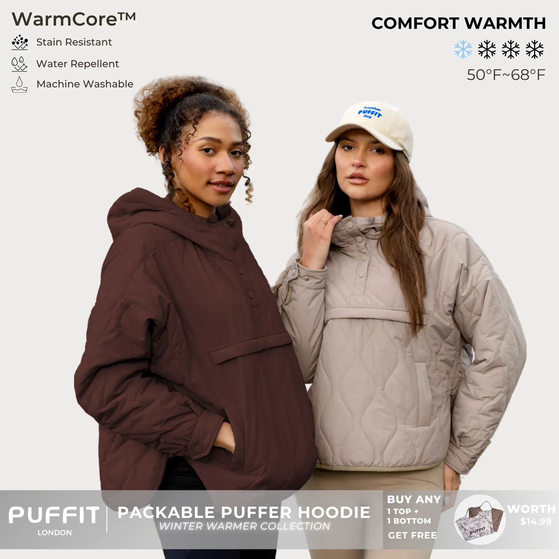 PUFFIT WarmCore Premium Women's Packable Baggy Fall Puffer Hoodie Coat Comfortable Quilted Lightweight&Warm Womenswear Water Repellent&Stain-Resistant Jacket Outerwear with Large Pocket,Plus Size Fit Fall Winter,Dog Walking,School Running,2026 Shopping