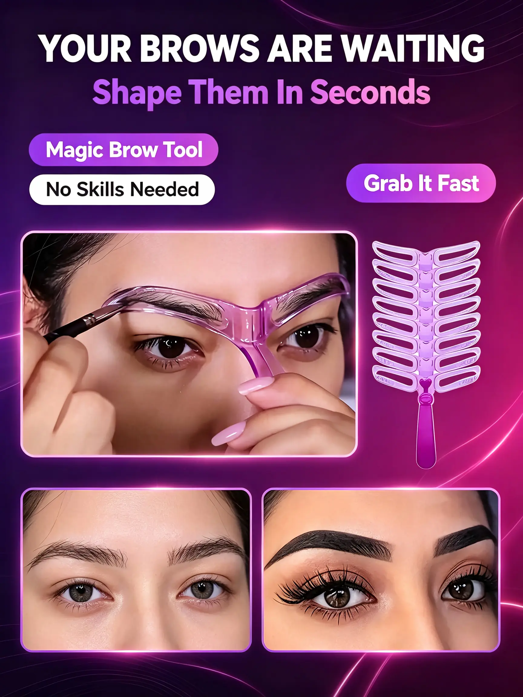Adjustable Symmetrical Eyebrow Stencil Set, 8 Styles Reusable Brow Shaping Template, Beginner DIY Eyebrow Makeup Tool