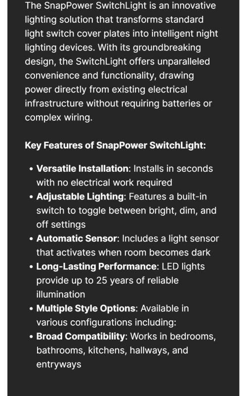 SwitchLight - Illuminated Light Switch Cover Plate, Integrated LED Nightlight by SnapPower SwitchLight - Illuminated Light Switch Cover Plate, Integrated LED Nightlight by SnapPower