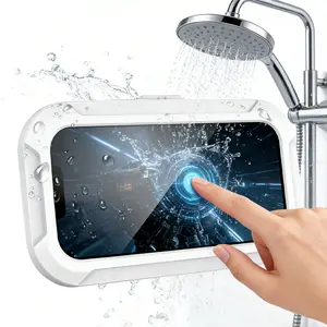 Waterproof Phone Holder for Shower & Bathroom - Upgraded 360° Smooth Rotating, Anti-Fog Protective Case, Full HD Sensitive Touchscreen, Strong Adhesive Tool-Free Wall Mount, Fits''4-7'' Adjustable Smartphone