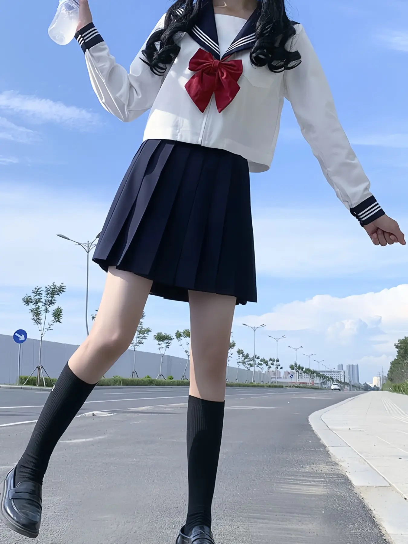 Kawaii School Jk Long Sleeve Women Uniform Set, Pleated Style, Preppy Style, Bow Design, Anti-Wrinkle Polyester Fabric, Perfect for Students, Cosplay Events and Costumes, Clothes