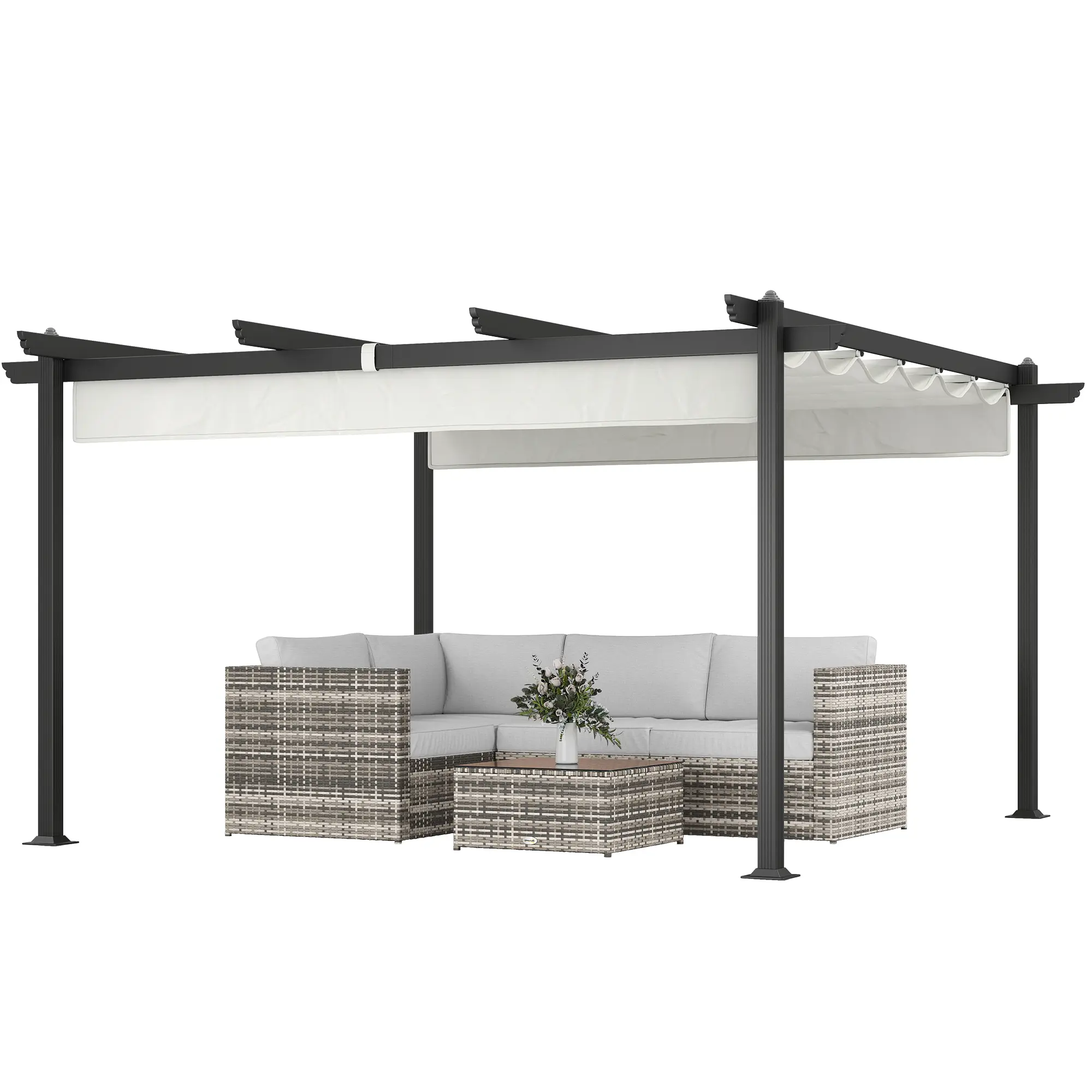 Outsunny 13' x 13' Pergola with Retractable Sunshade Canopy, Modern Rustproof Aluminum Frame with 3.1" Columns, UPF30+ for Garden & Patio, 3.1" Aluminum Columns, Heavy Duty Material, Sun Protection, Magnetic, Outdoor Shade