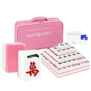 2026 Chinese Mahjong Game Set - 144 Large Melamine Mahjong Tiles(1.57'', Pink) with Storage Bag, 4 Dices, 80 Poker Chips, Professional Mahjong Set for Chinese, Pink