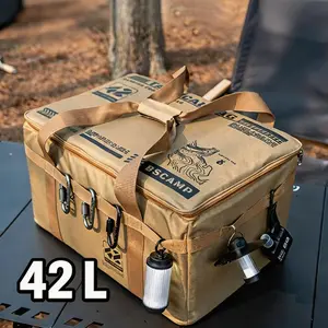 Outdoor Foldable Storage Box, 11.1gal Large Capacity, 900D Oxford Fabric, Camping Gear Organizer Bag, Picnic Kitchen Supplies Storage Box, Vehicle Tactical Storage Bag, Wear-Resistant for Camping/Outdoor Use